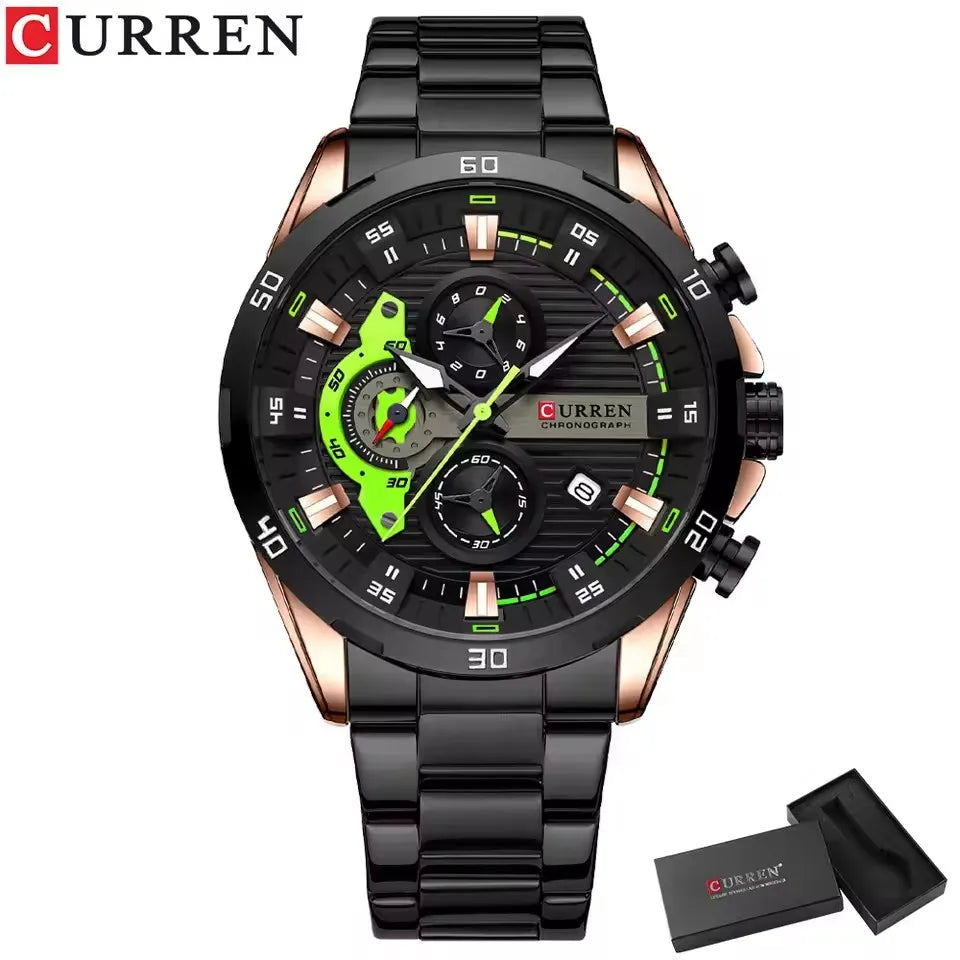Stainless Steel Watches for Mens Creative Fashion Luminous Dial with Chronograph Clock Male Casual Wristwatches Business