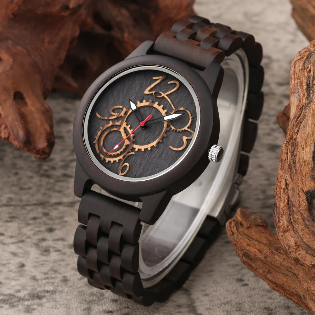 Bob Bird Luxury Watch Gearwheel Arabic Numerals Wooden Layer Design Dial Folding Clasp Watchband Stylish Male Watches
