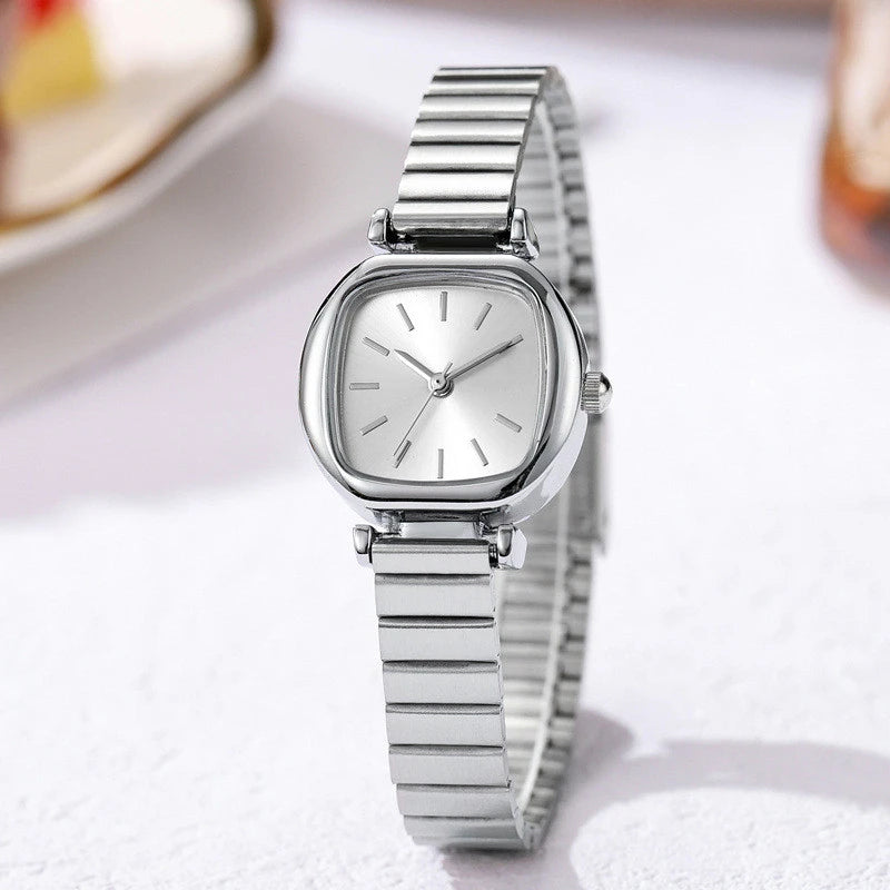 Women Quartz Watch Gold Color Square Dial Simple Adjustable Stainless Steel Strap for Ladies