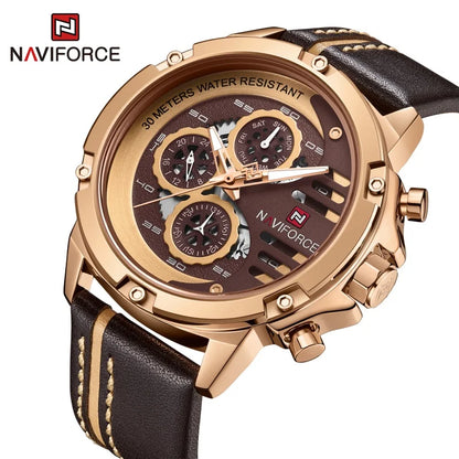 NAVIFORCE Mens Watch Top Brand Luxury Waterproof 24 Hour Date Quartz Watch Man Leather Sport WristWatch Men Waterproof Clock