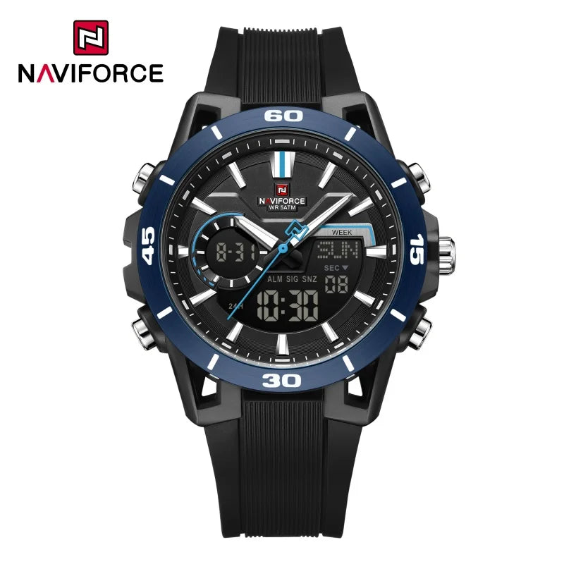 NAVIFORCE Men's 5ATM Waterproof Dual Time Watch Fashion Sport Countdown Alarm Chronograph Wristwatch Man chronograph Alarm Clock