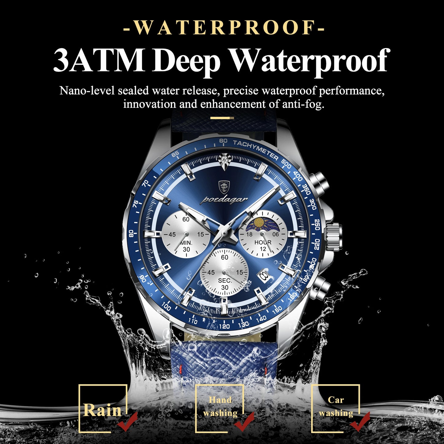 POEDAGAR Original Fashion Men Clock Luminous Waterproof Chronograph Date Man Wristwatch Leather Quartz Sport Men's Watches Reloj