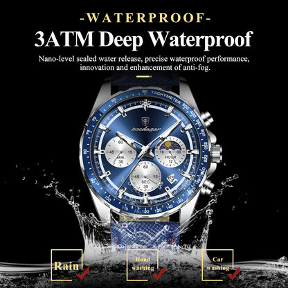 POEDAGAR Original Fashion Men Clock Luminous Waterproof Chronograph Date Man Wristwatch Leather Quartz Sport Men's Watches Reloj