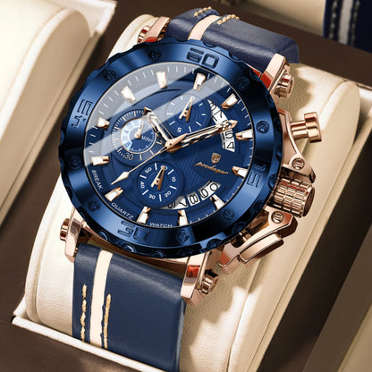 POEDAGAR Original Watches For Man Waterproof Luminous Date Fashion Male Clock Chronograph Leather Quartz Sports Men's Wristwatch
