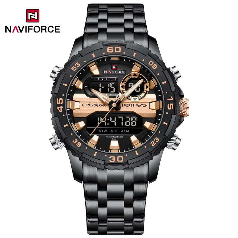 Men's Watches NAVIFORCE Original Trend Brand LCD Display Analog Digital Quartz Man Clock 30m Waterproof Luminous Male Wristwatch