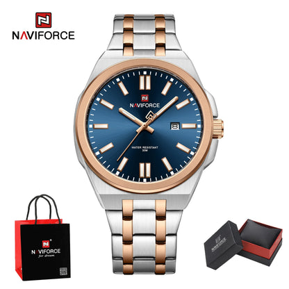 Top NAVIFORCE Men's Luxury Business Quartz Watch Luminous Steel Band Waterproof with Calendar Male Wristwatch Gift Reloj Hombre