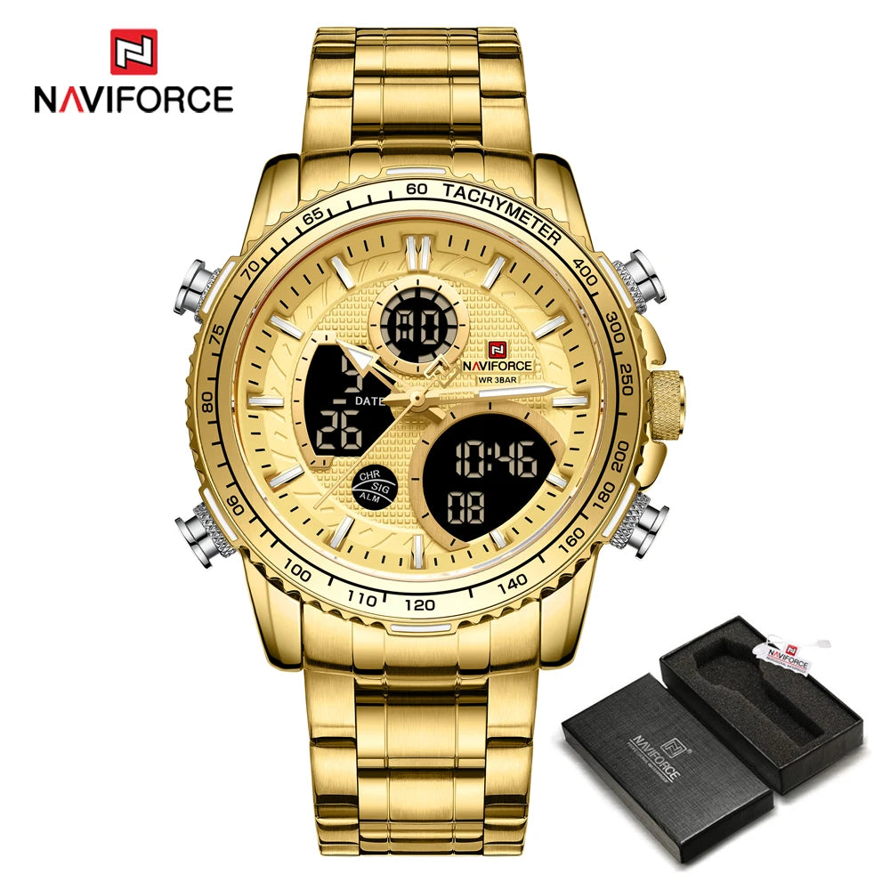 NAVIFORCE 2025 New Sport Watch for Men Luxury Original Wrist Watch Stainless Steel Mens Dual Display Military Waterproof Watches