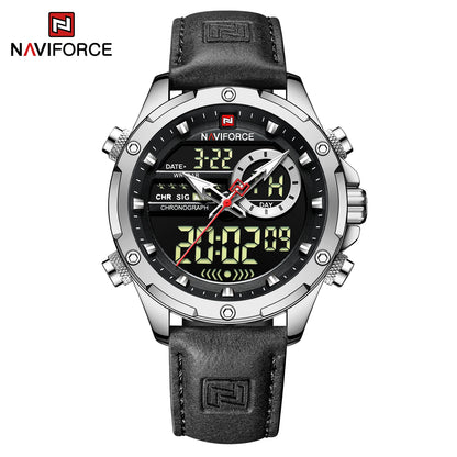 Naviforce Mens Original Watches 2025 Men Fashion Sports Waterproof Luxury Corium Strap Men Wristwatch with Calendar Dual Display