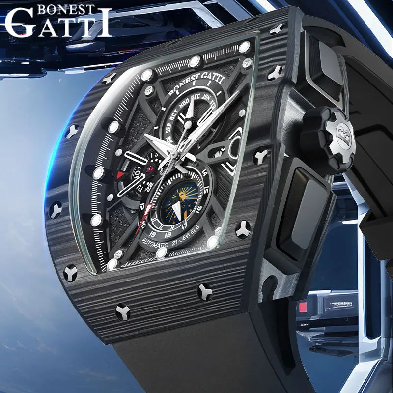 ChronoState BONEST GATTI BG9007 – Automatic Tonneau Watch | Sapphire Carbon Fiber Mechanical Timepiece