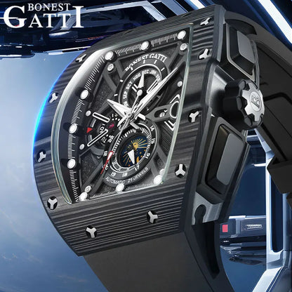 ChronoState BONEST GATTI BG9007 – Automatic Tonneau Watch | Sapphire Carbon Fiber Mechanical Timepiece