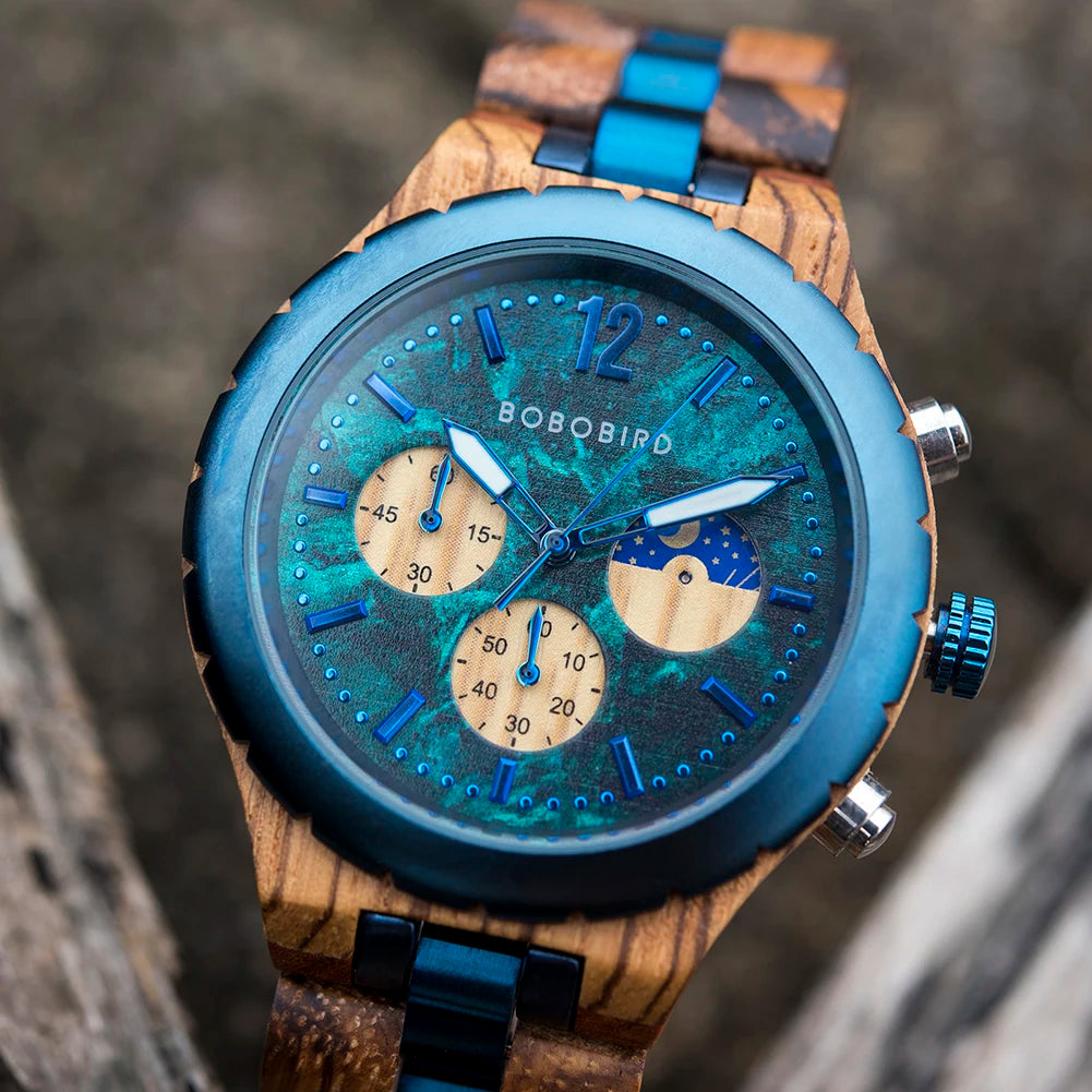 BOBO BIRD Wood Watch Men Luxury Stylish Watches Timepieces Chronograph Military Quartz relogio masculino Dropshipping Customized