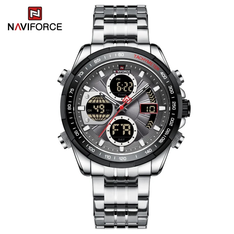 NAVIFORCE Men's Quartz Watches New Dual Display 30m Waterproof Sports Wrist Watch Stainless Steel Casual Clock Relogio Masculino