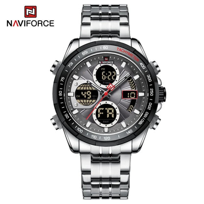 NAVIFORCE Men's Quartz Watches New Dual Display 30m Waterproof Sports Wrist Watch Stainless Steel Casual Clock Relogio Masculino