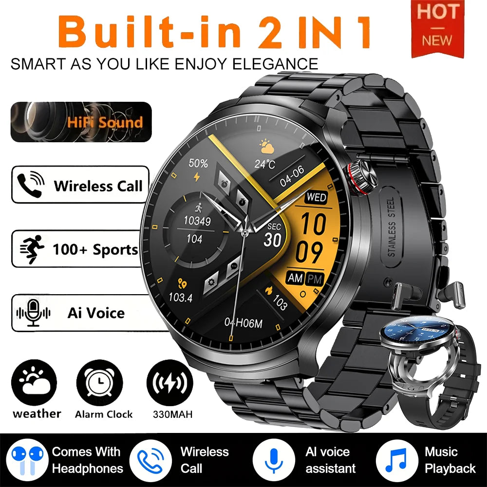 For Xiaomi New 2 in 1 Smart Watch With Earbuds Smartwatch TWS Bluetooth Earphone Heart Rate Blood Oxygen Monitor Sports Watch