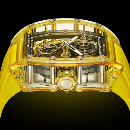 ChronoState BONEST GATTI Tourbillon – Automatic Crystal Skeleton Watch | Sapphire Luminous Rubber Strap Timepiece