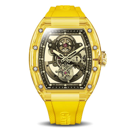 ChronoState BONEST GATTI Tourbillon – Automatic Crystal Skeleton Watch | Sapphire Luminous Rubber Strap Timepiece