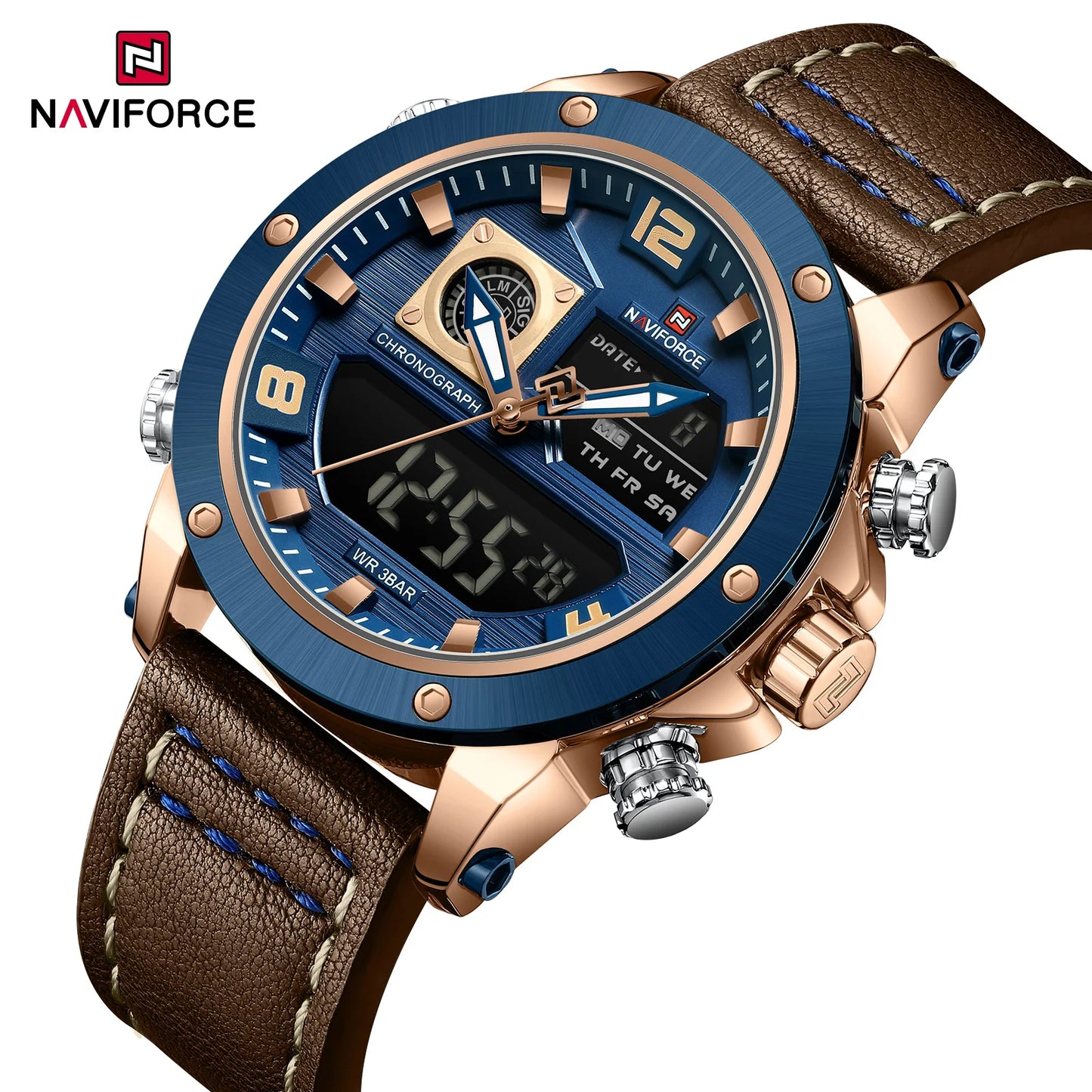 NAVIFORCE Digital Mens Military Watch Waterproof Watch Dual Display Quartz Sports Watch For Men Luminous High Quality Wristwatch