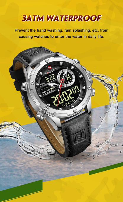 Naviforce Mens Original Watches 2025 Men Fashion Sports Waterproof Luxury Corium Strap Men Wristwatch with Calendar Dual Display