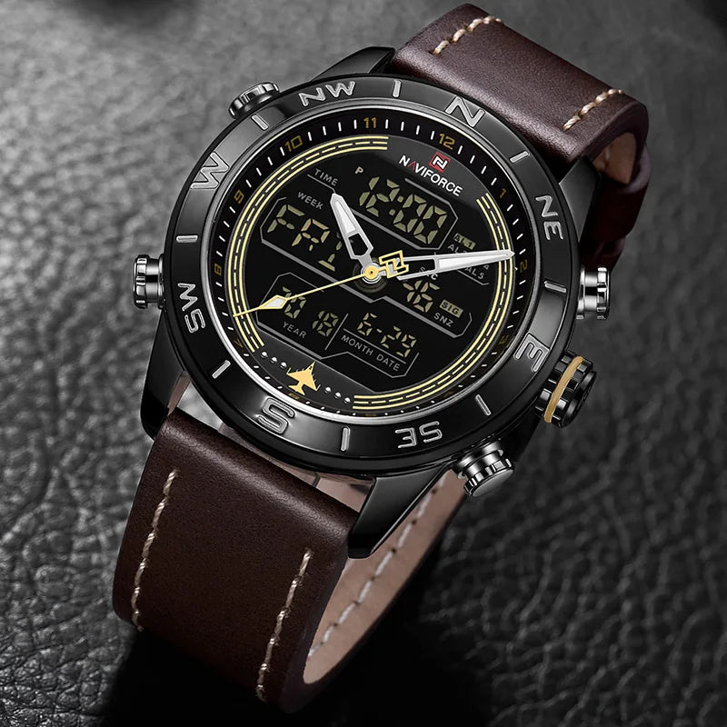 NAVIFORCE Luxury Brand Men Sports Quartz Watch Men's Genuine Leather Waterproof Wrist Watches Male Fashion Date Week LED Clock