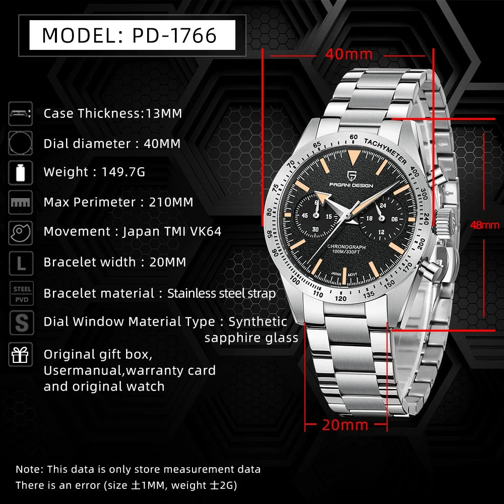2026 New PAGANI DESIGN Retro Mens Watches Moon Quartz Watch For Men Speed Sports Chronograph AR Sapphire VK64 Clock Reloj Hombre