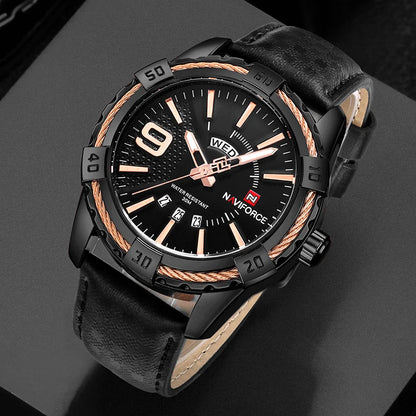 New NAVIFORCE Men's Watch Quartz Waterproof Shockproof Leather Band Wristwatch Fashionable Luxury Business Male Clock NF9117L