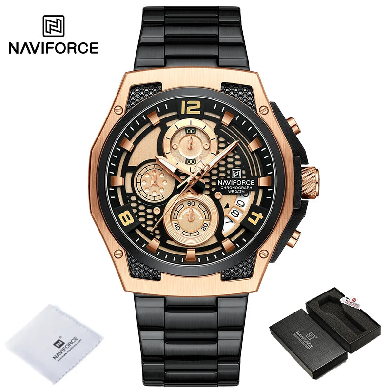 NAVIFORCE Brand Casual Sports Men Watches Multifunction Steel Strap Quartz Chronograph With Date Display Wristwatch Reloj Hombre