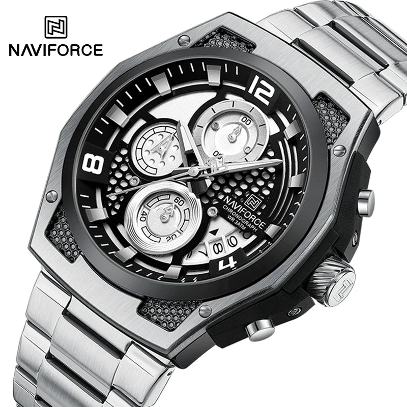 NAVIFORCE Brand Casual Sports Men Watches Multifunction Steel Strap Quartz Chronograph With Date Display Wristwatch Reloj Hombre