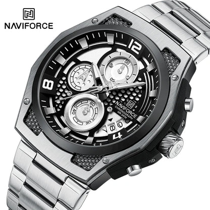 NAVIFORCE Brand Casual Sports Men Watches Multifunction Steel Strap Quartz Chronograph With Date Display Wristwatch Reloj Hombre