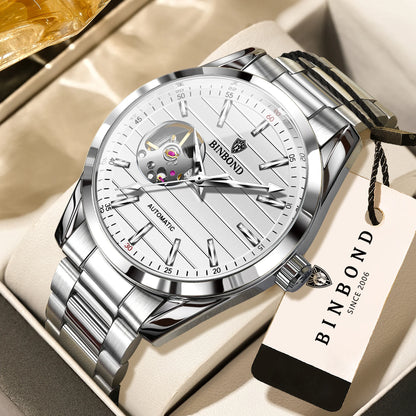 BINBOND Luxury mechanical wristwatches for men luminous waterproof automatic tourbillon men's watch vintage skeleton reloj