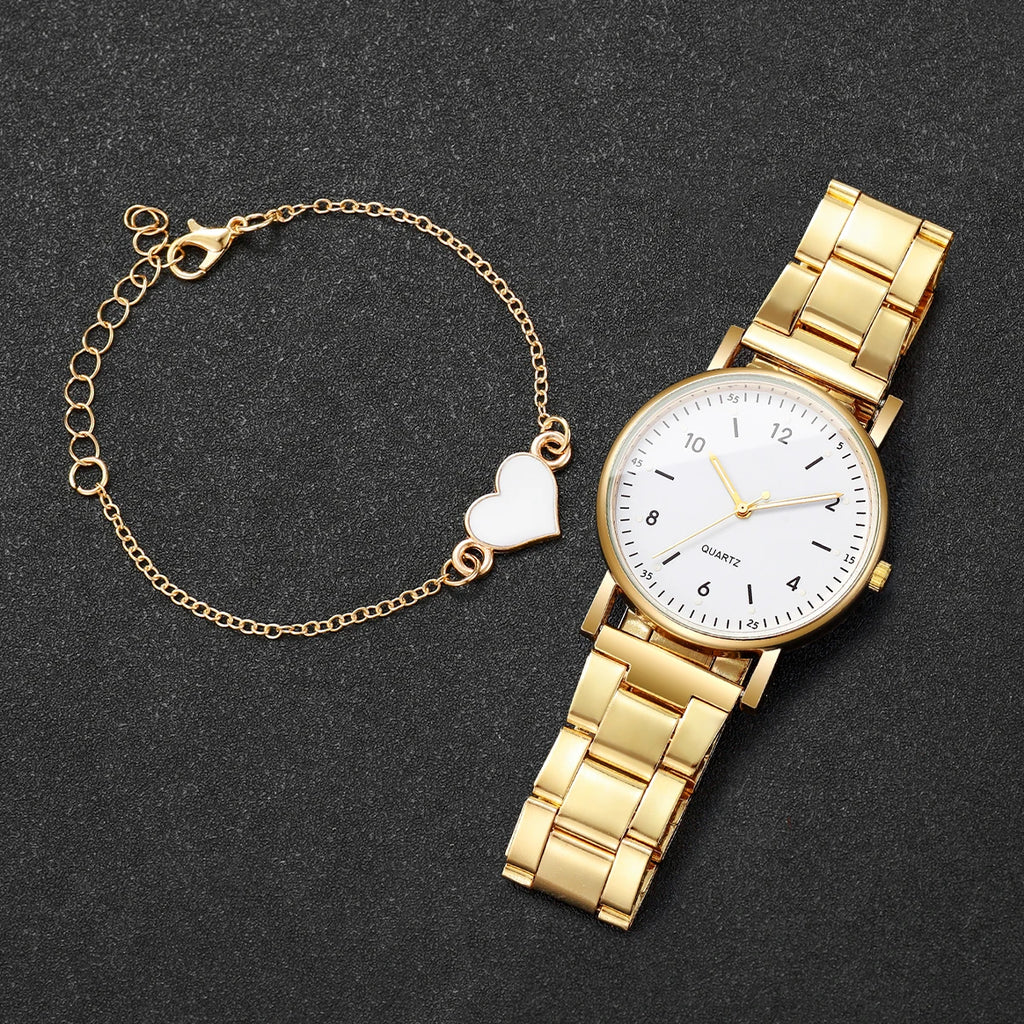 2/4PCS Fashion Arabic Dial Women Watches Simple Quaretz Wristwatch with Bracelets Set Reloj Mujer（Without Box）