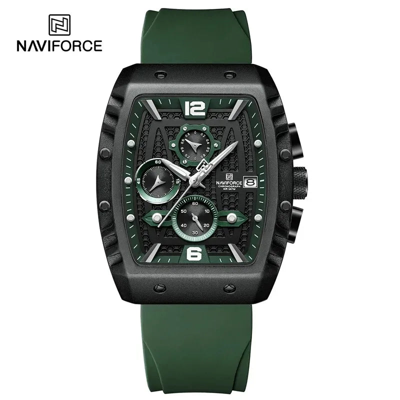 NAVIFORCE NF8025  Luxury Watch Waterproof  Sport Quartz Soft Silicone Band Date Military Clock Chronograph Wristwatch