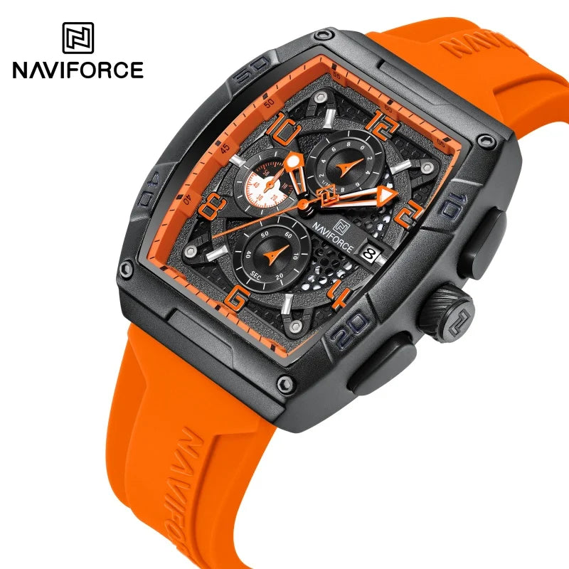 NAVIFORCE Men Quartz Multi-function Calendar Watches Male Personalized Fashion Sport  Wrist Watches Large Dial TPU Strap Clock