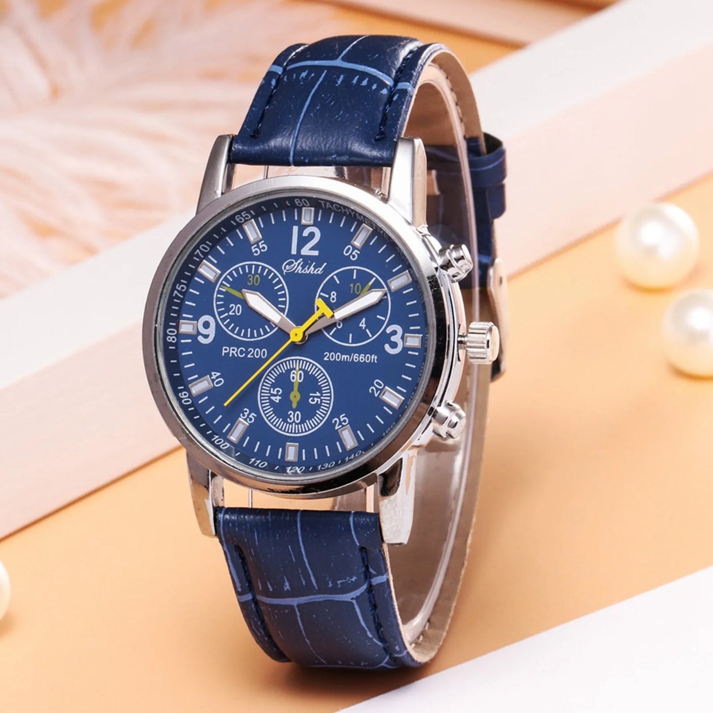 Men'S Blue Quartz Watch Leather Strap Chronograph Style Wristwatch Casual Business Timepiece Daily Wear Accessory 2026 Trending