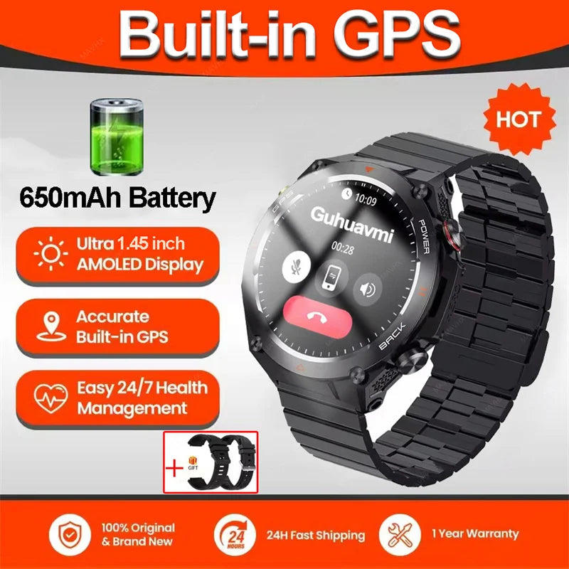 2026 New Military Outdoor Sports Smart Watch Men P68 Waterproof Built-in GPS Compass 650mAh Battery Bluetooth Call Smar twatch