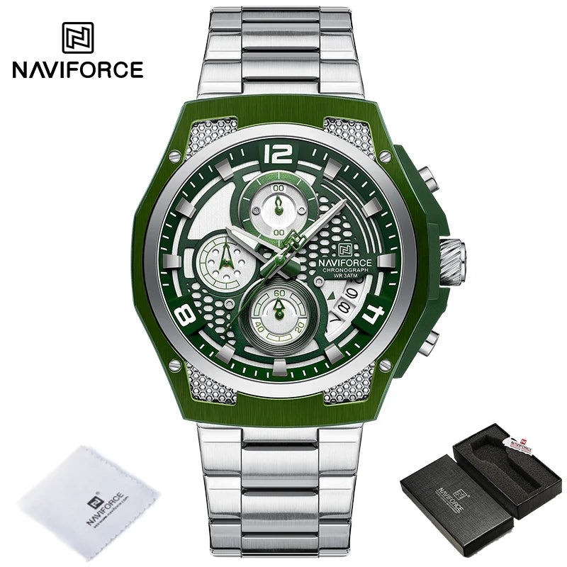 NAVIFORCE Brand Casual Sports Men Watches Multifunction Steel Strap Quartz Chronograph With Date Display Wristwatch Reloj Hombre