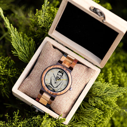 BOBO BIRD Personalized Watch for Men Women Photo Print Wood Wristwatch Birthday Valentine's Day Couple Watches Relogio Mascul