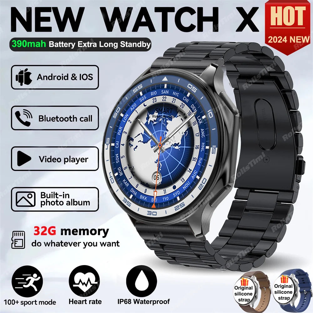 1.43 AMOLED Smart Watch 3D Surround Vision Player 4GB Large memory IP68 Smartwatch Men 2024 New TWS Earphones For OPPO Watch X