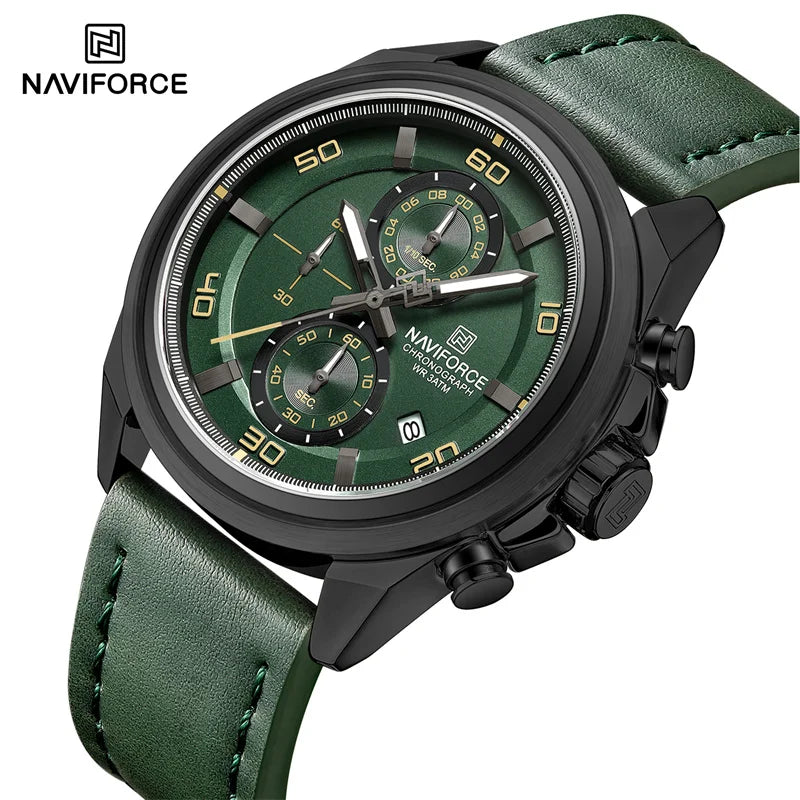 NAVIFROCE Business Casual Mens Watch 3ATM Water-Resistant Calendar Luminous Dial With Leather Strap For Gifts Original Design