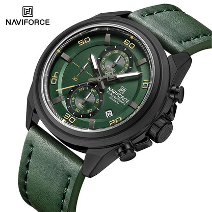 NAVIFROCE Business Casual Mens Watch 3ATM Water-Resistant Calendar Luminous Dial With Leather Strap For Gifts Original Design