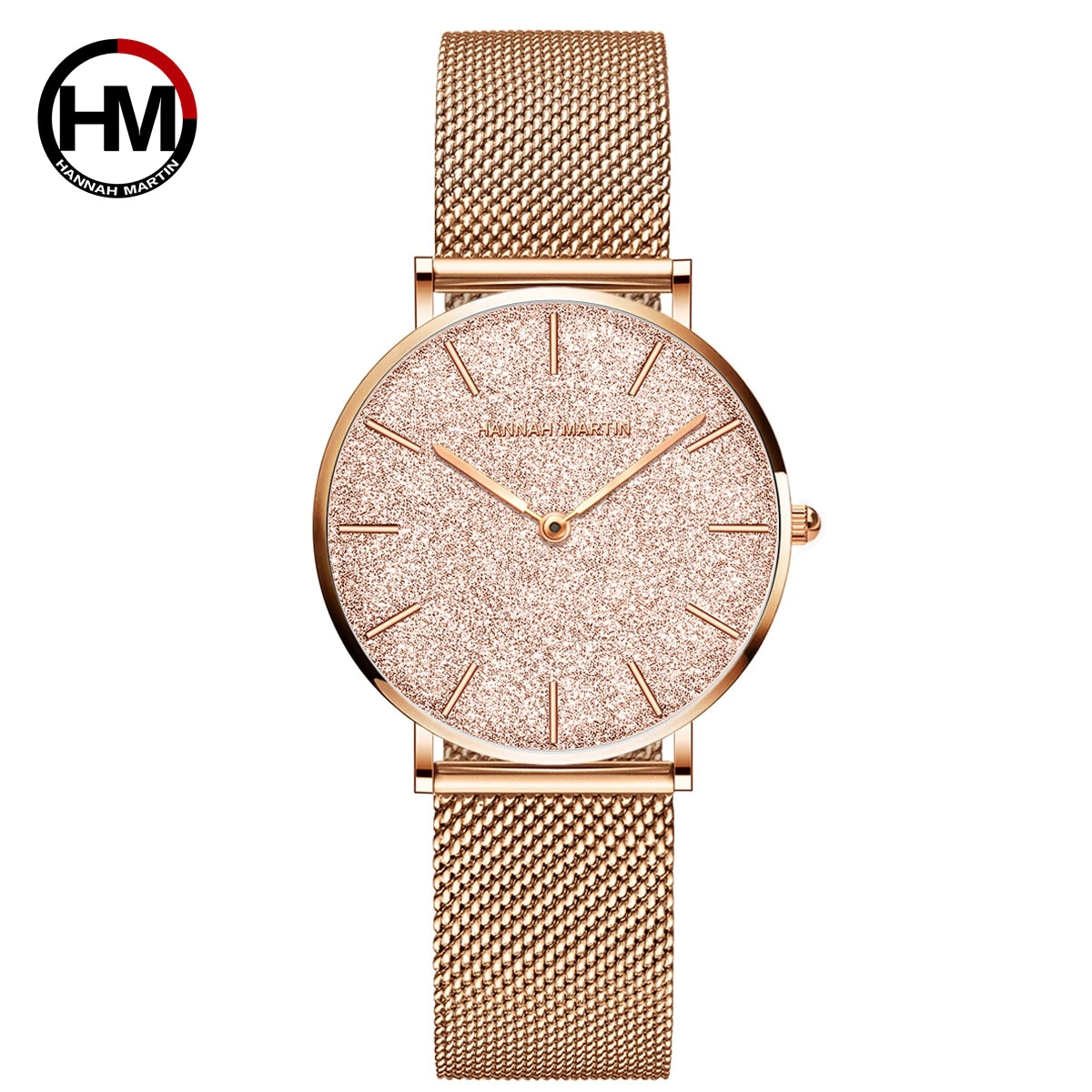 Hannah Martin Luxury Women's Watch With Japanese Original Quartz Movement Stainless Steel Mesh Strap 36mm Rose Gold Wrist Watch
