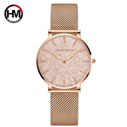 Hannah Martin Luxury Women's Watch With Japanese Original Quartz Movement Stainless Steel Mesh Strap 36mm Rose Gold Wrist Watch