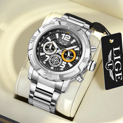 LIGE 2026 Mens Watches Top Brand Luxury Business Men Watch Chronograph Male Clock Men Quartz Wristwatches Relogio Masculino+BOX