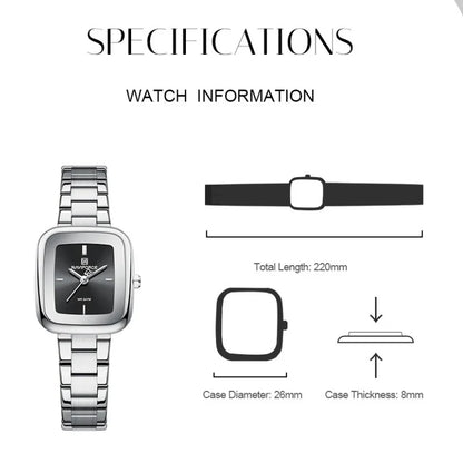 NAVIFORCE Fashion Watches for Women Sports 30M Waterproof Women's Stainless Steel Watches Unique Square Ultra light Girls' Watch