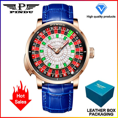 NEW PINDU Design Button Rotating Red Diamond Dial Mechanical Watch Men NH35 Movement Stainless Steel Top Luxury Automatic Watch