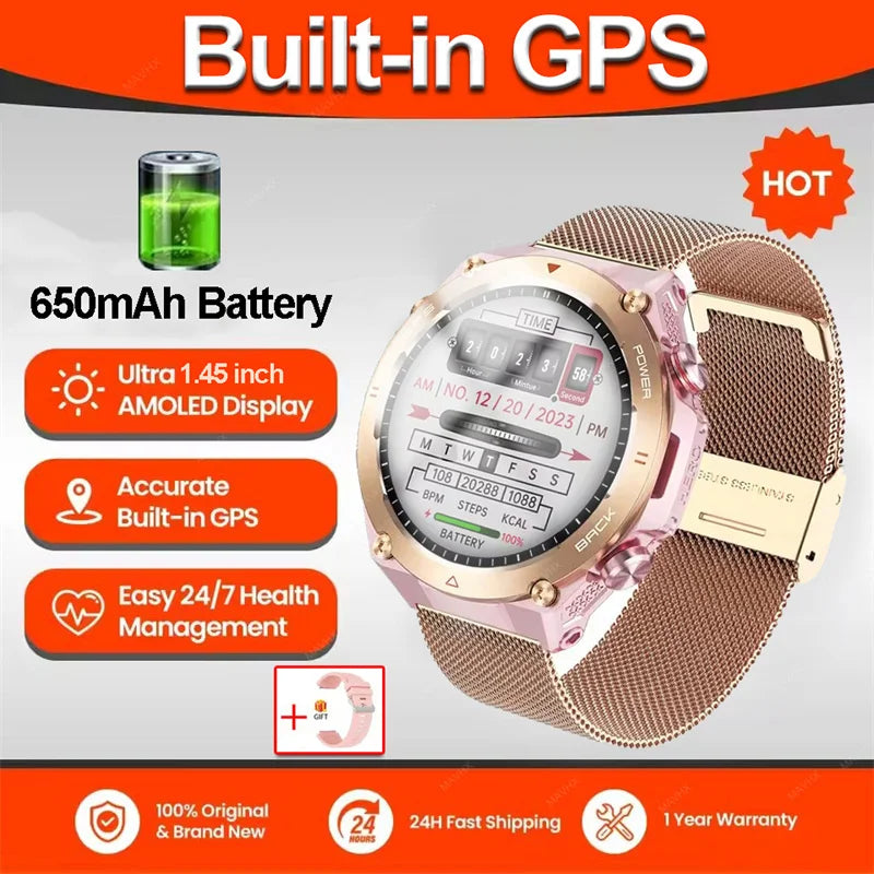 2026 New Military Outdoor Sports Smart Watch Men P68 Waterproof Built-in GPS Compass 650mAh Battery Bluetooth Call Smar twatch