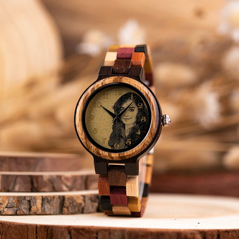 BOBO BIRD Personalized Watch for Men Women Photo Print Wood Wristwatch Birthday Valentine's Day Couple Watches Relogio Mascul