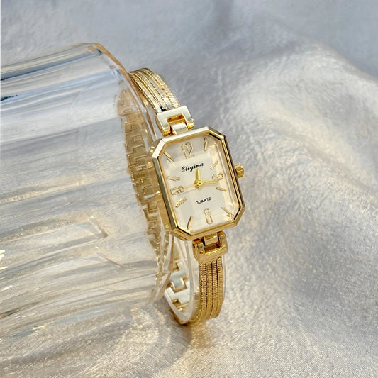 ChronoState Gold Tassel – Rectangular Women’s Wrist Watch | Elegant Chain Bracelet Watch