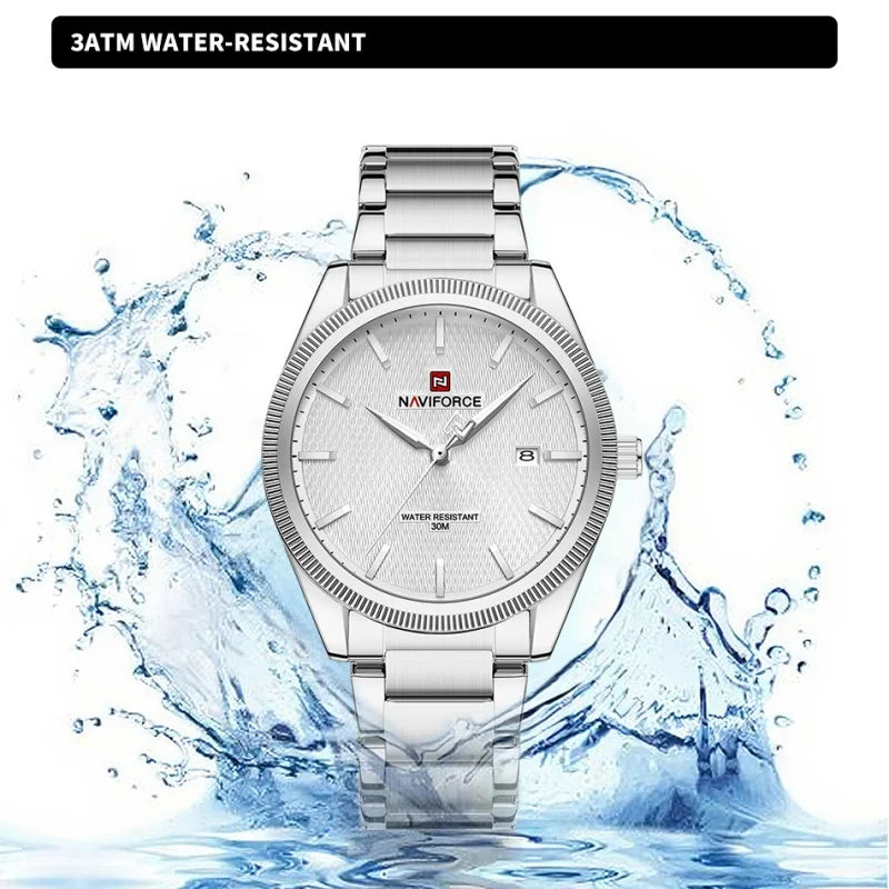 NAVIFORCE Men's Fashion Watch Luxury Business Quartz Wristwatch Stainless Steel Strap Waterproof Luminous Clock with Calendar