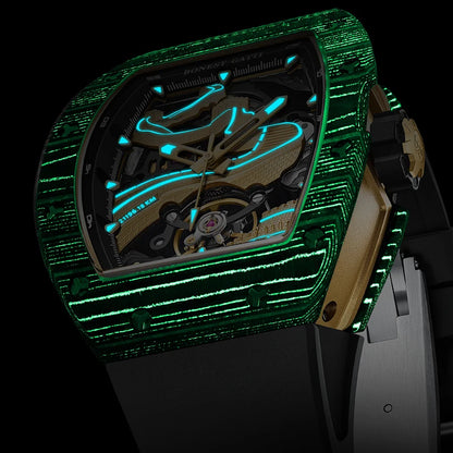 BONEST GATTI Men Automatic Watch 51mm Tonneau Mechanical Wristwatch Carbon Fiber Sapphire Mirror Luminous Great Wall Dial