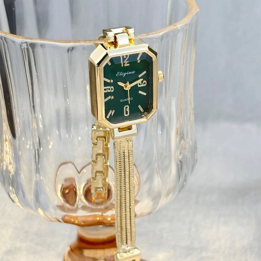 ChronoState Gold Tassel – Rectangular Women’s Wrist Watch | Elegant Chain Bracelet Watch